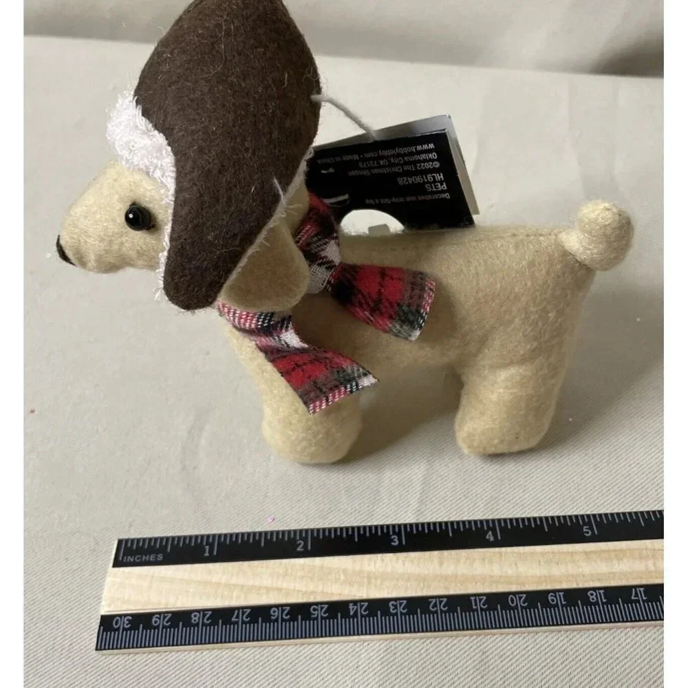 Dachshund Lab Dog Puppy Holiday Christmas Ornament Winter Hat Scarf‎ Fabric NEW